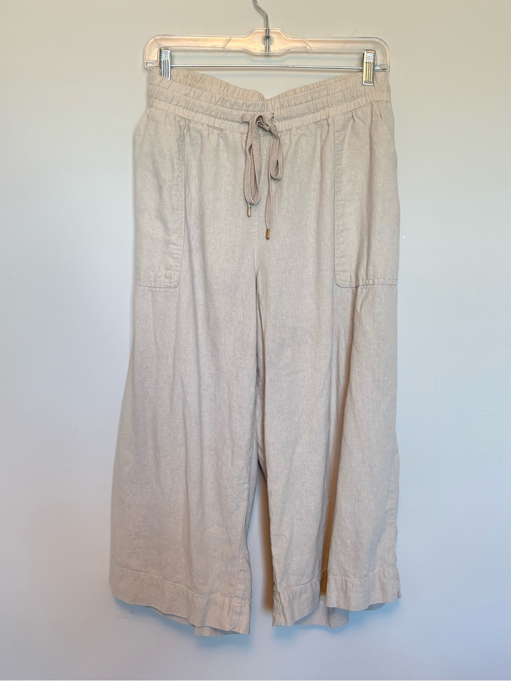 Land N Sea Beige Linen Blend Crop Wide Leg Pants Drawstring Waist Size 2X